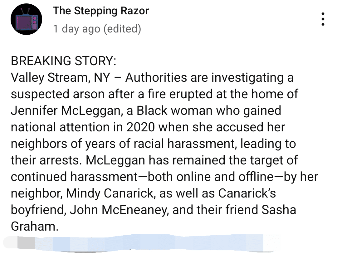Jennifer McLeggan Stages Home Fire to Harass Myself, and Former Neighbors (UPDATES)